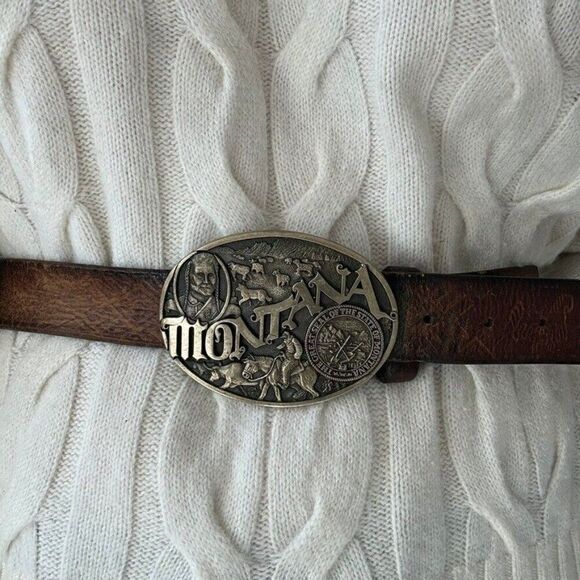 VINTAGE MONTANA STATE SEAL BELT BUCKLE - AWARD DESIGN MEDALS  First Edition Solid Brass Belt Buckle Award Design Medals Montana State